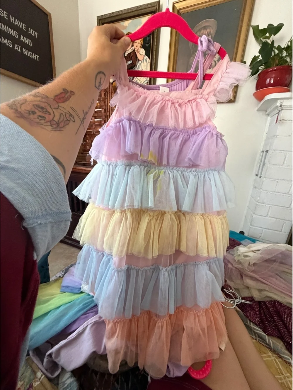 Shein Girls 7Y Pastel Rainbow Ruffle Dress